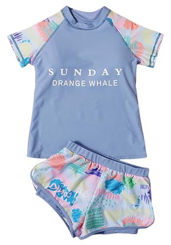 Image of SEAUR Girls Rash Guard Swimsuit Short Sleeve Swim Top and Shorts Kids 2 Piece Bathing Suit Sun Protection Beach Swimwear