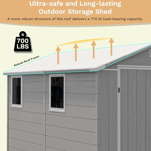 Image of Devoko 6x8 FT Resin Storage Shed with Floor, Outdoor Plastic Garden Shed with Window, Waterproof Tool Storage Shed with Lockable Door for Backyard, Patio, Lawn, Light Gray