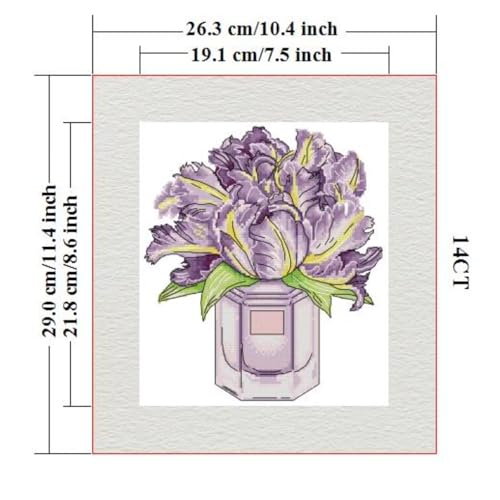 Image of Stamped Cross Stitch Kits Full Range of DIY Needlepoint for Adult Beginners Pattern, for Gift and Home Decor 14CT 2 Strands Iris vase,10.2x11.4 inch