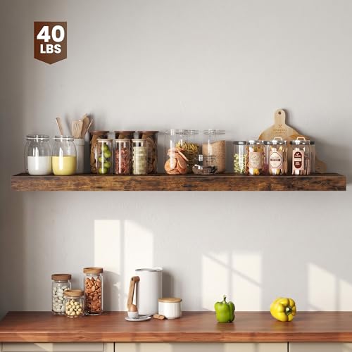 Image of Dreamland 55 inch Floating Shelves for Wall, 12 inch Deep Thicker Floating Shelves, Wall-Mounted Shelves for Bedroom, Living Room, Kitchen, Bathroom,Rustic Brown - Set of 1
