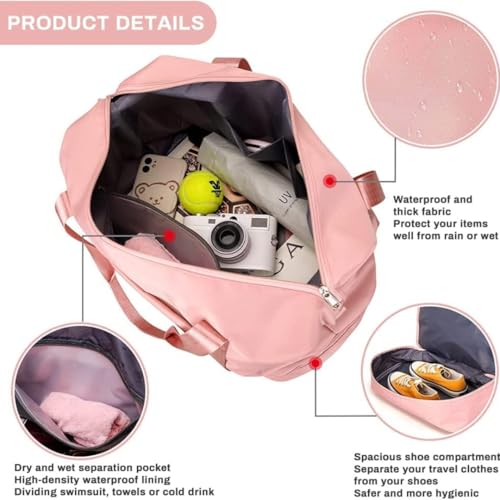 Sprqcart Travel Duffel Bag, Sports Tote Gym Bag, Shoulder Weekender Overnight Bag for Women (Pink) 6 416M 8UFK5L