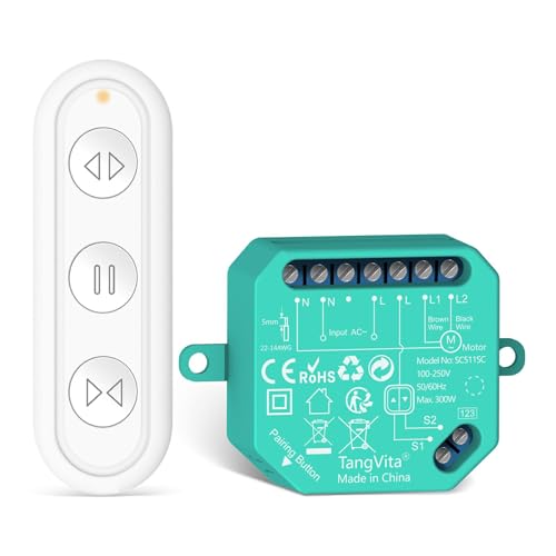 TangVita RF Roller Door Remote Control - Compatible with Original Curtain Switch, Wireless Control Module for 300 W Relay, User-Friendly, Stable Signal TangVita RF Roller Door Remote Control - Compatible with Original Curtain Switch, Wireless Control Module for 300 W Relay, User-Friendly, Stable Signal