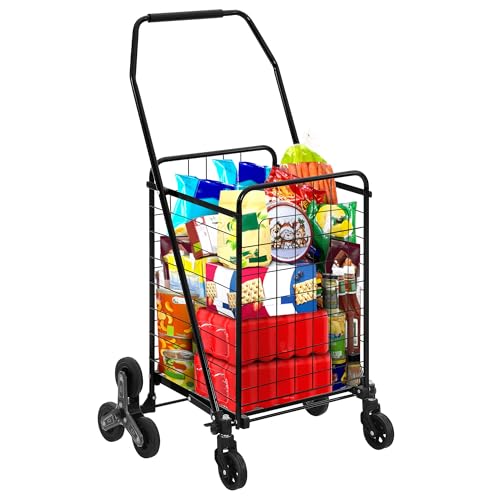 DWVO Folding Stair Climber Shopping Cart, Tri-Wheel Design & 360° Swivel Wheels, Ideal Heavy Duty Utility Cart for Shopping, Laundry, Travel & Stairs for Seniors