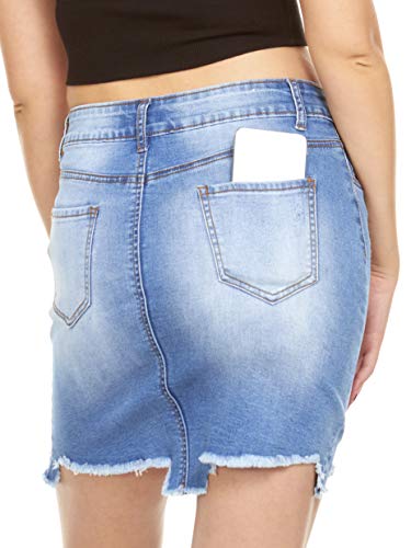 YDX Women's Smart Jeans High Waisted Casual Stretchy Comfy Ripped Frayed Denim Skirt3