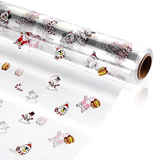 NUOBESTY Christmas Cellophane Wrap, 3Mil Thickness, 3000x80cm, Santa Claus Pattern Design, Cellophane Gift Wrapper, Wrap Roll for Baskets Arts Crafts