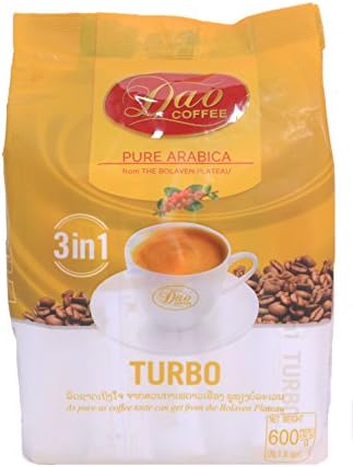 Laos Dao Instant Coffee 3 in 1 Turbo 100% Pure Arabica Halal 600g. (20g. X 30 Sticks)