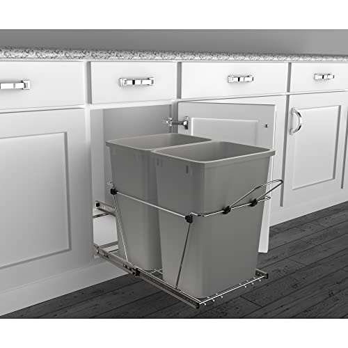 Rev-A-Shelf Rv-18Kd-17C S Double 35 Quart Heavy-Gauge Wire Sliding Pull-Out Kitchen Cabinet Garbage Trash Recycling Waste Containers Cans Bins, Silver #TOP1