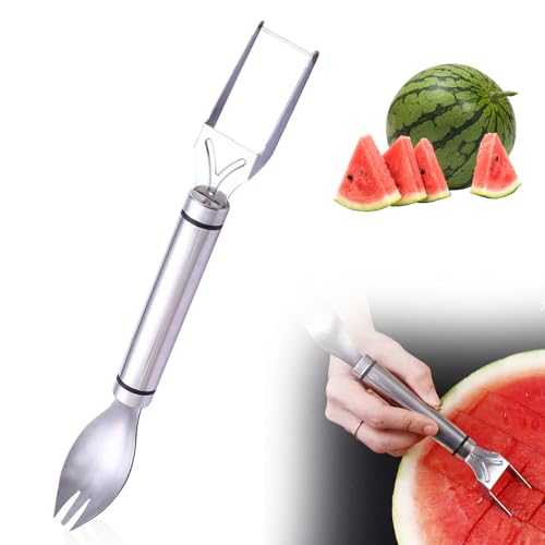 2-in-1 Stainless Steel Fruit Cutter, 2025 New Watermelon Fork Slicer Tool, Portable Watermelon Knife, Multifunctional Fruit Fork Slicer Knife for Home Kitchen (2)