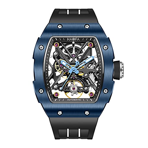 Haofa 腕時計 セラミックケース 時計 メンズ 自動巻き 機械式 スケルトン トノー型 紳士 ビジネス ファッション 男性プレゼント