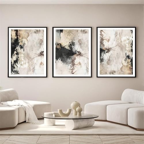 Modern Abstract Beige Canvas Wall Art Grey Black Brown and Gray Decor Poster for Living Room Gold Foil Black and White Modern Canvas Wall Art 16x24inchx3 No Frame