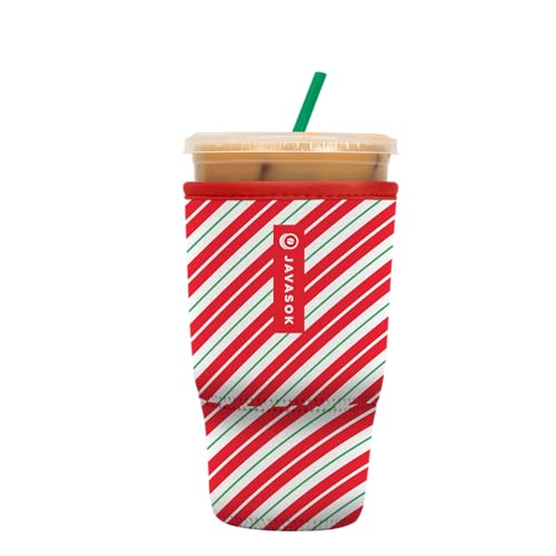 Sok It JavaSok Iced Coffee & Cold Soda Insulated Neoprene Cup Sleeve (Candy Cane Stripes, Large: 30-32oz)
