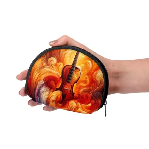 Portable Coin Purse Violin-Swirling-Flames Mini Zippered Money Pouch Card Holder3