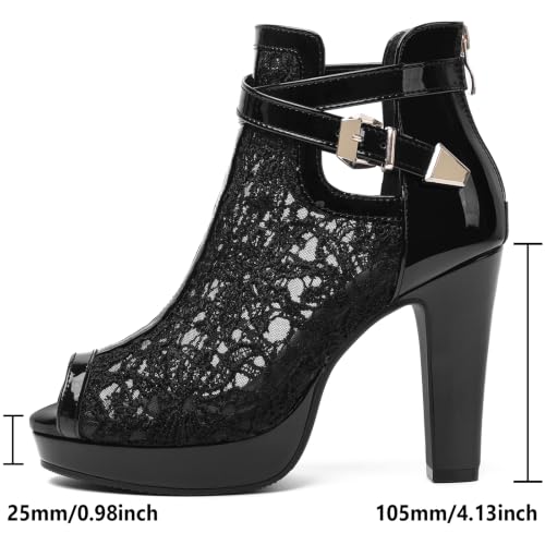 Image of Susanny High Heel Boots for Women,Womens Platform Boot Heels Sexy Round Toe Lace UP High Heels Mid Calf Boots