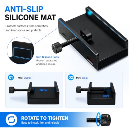 Image of COMFYHOME Clamp USB Hub 3.0 for PC,5 Multi Port Adapter with USB3.0,USB C,SD /TF Card Reader,5Gbps High Speed Data Transfer,USB Port Dock for Table Desktop Laptop Mac