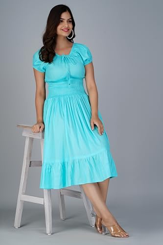 Image of Denarius Women's Rayon Short Sleeves Round Neck Solid A-Line Gown Dress