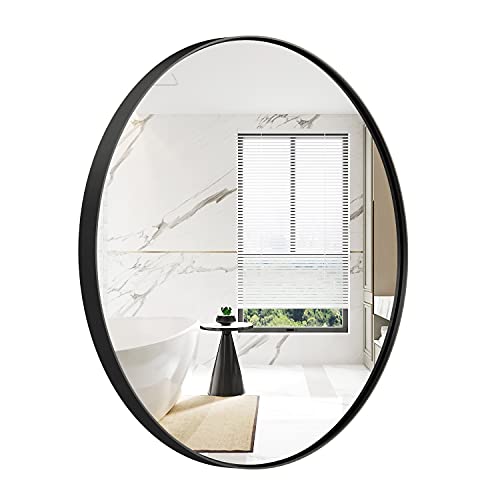 Schwarzer runder Wandspiegel 60CM Großer Metall Schwarzer runder Spiegel Schminkspiegel Großer runder Wandspiegel Rustikaler Akzentspiegel Cover