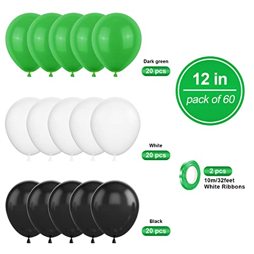 Image of Black White Green Balloons, 60PCS Green Black Foootball Birthday Balloons, 12Inch Green White Latex Balloons Foootball Party Balloons for Boys Video Game Sprots Soccer Theme Party Baby Shower Supplies