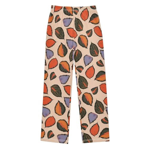 ZZXXB Leaves Boys Long Pants Soft Trousers Elastic Waist Kids Lounge Bottoms with Pockets S-XL