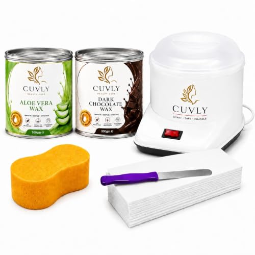Image of Wax Heater Machine Waxing Kit Combo Machine Aloe VeraWax (550 gm) ChocolateWax (550 gm), Strips (70pcs), Spatula(Kinfe),Sponge (Example: Extra Large Wax Aloe Vera, Chocolate Cream Wax)