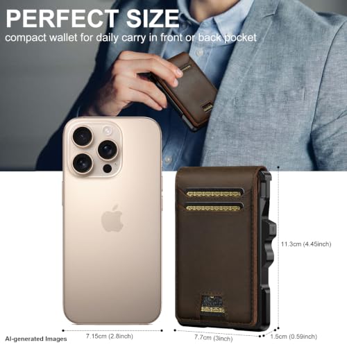 Image of furid Genuine Leather Wallet for Men: Slim RFID Smart Minimalist Wallet, Espresso Brown Genuine Leather, Inside Magnet Money Clip, Minimalist | Credit Card Holder for Front Pocket wallet with Money Clip Full Grain - Gifts for Husband Father on Birthday Anniversary