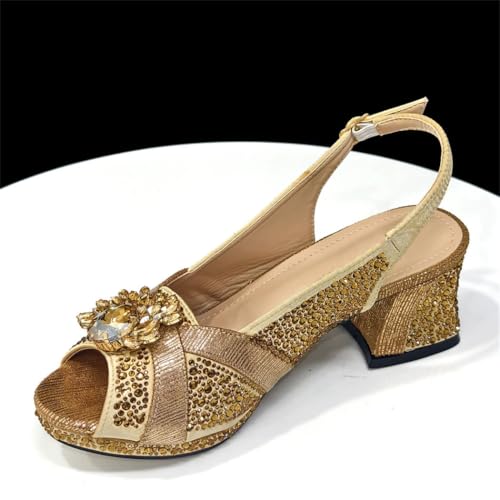 Women Gold Open Toe Heels and Handbag Set Diamonds Italian Style Shoes for Wedding Party Matching4