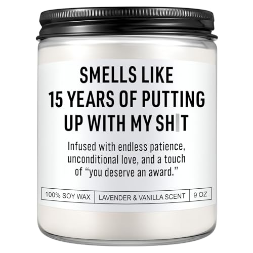 Karply Funny 15 Year Anniversary Candle for Him Her Crystal Anniv. Gifts 15th Wedding Anniversary Presents for Husband Wife Couple Valentines Gifts for 15 Years of Marriage for Men Women