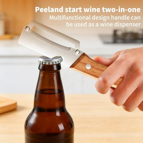 Image of Multi-Functional Vegetable Peeler for Kitchen | Stainless Steel Peeler with Wooden Handle & Bottle Opener | Single Blade for Fruits and Vegetables | 1 Piece
