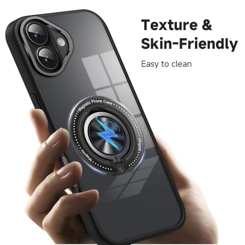 Image of KARWAN️360 Degree Stand with Mag-Safe Case with N52 Strong Magnets Mag-Safe Phone case Cover for iPhone 16 || Mobile Back Cover for iPhone 16 || Black