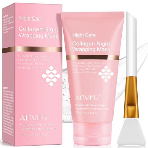 Collagen Night Wrapping Mask Collagen Jelly Face Masks with Jelly Brush Peel Off Face Mask for Facials Professional Korean Skin Care Elasticity & Hydration Care Overnight Mask for Women