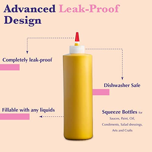 6-Pack Premium Plastic Condiment Squeeze Squirt Bottles For Sauces, Paint,Oil, Condiments,Salad Dressings, Arts And Crafts - Food Grade-Includes Funnel, Erasable Marker And Reusable Labels (16 Oz) #TOP5