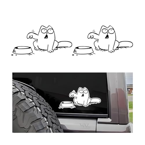 LKAHG Funny Hungry Cat Car Sticker, 2PCS Waterproof Cat Needs Food with Empty Bowl Vehicle Petrol Gas Cap Decal, Automotive Decoration Accessories, Universal for SUV Motorcycle Truck (Left)