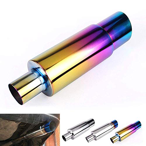 Exhaust Muffler,Universal Stainless Steel Exhaust Burnt Tip,14.8 Inches Length,2 Inches Inlet 3 Inches Outlet,Neo Chrome #TOP6