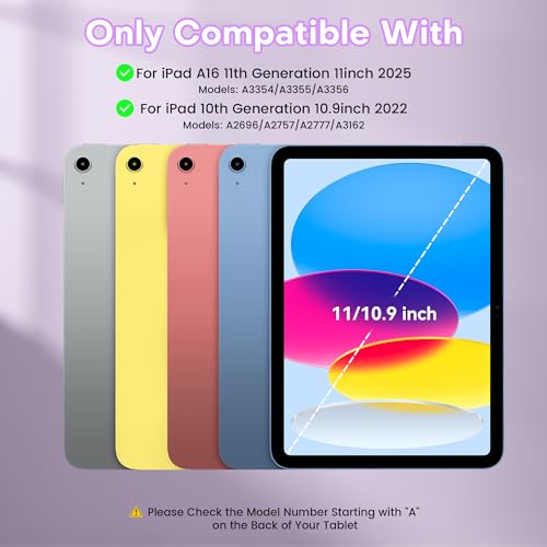 Image of YBING Keyboard Case for iPad 10th Gen 10.9 inch(2022) & 11th Gen(A16, 2025), 7-Color Backlit Detachable Keypad & Rotatable Magnetic Case with Pencil Holder (Purple)