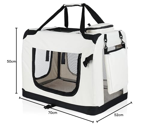 PET VIOLET Hundebox Hundetransportbox faltbar & robust für Auto & Reise – 70×52×50 cm – atmungsaktive Transportbox Transporttasche für Hunde & Katzen Stoffbox Beige