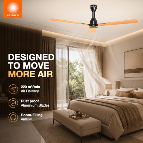 Image of LEDVANCE Aero Master Maxx Bldc Fans Ceiling 1200mm With Remote | Ceiling Fan for Living Room | 5 Star Ceiling Fan | 50% Energy Saving | 100% Copper Winding | Reverse Mode | 3 Yr Warranty- Wooden Black