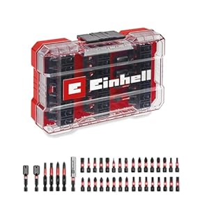 Einhell M-CASE – Juego de 39 brocas de impacto (puntas de 25 mm, puntas de 50 mm, llaves hexagonales, soporte de brocas de 60 mm, incluye caja de almacenamiento)