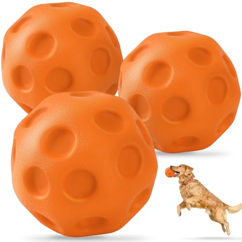 KIPRITII 3 Pack Dog Balls for Medium & Large Dogs - High Bounce & Floating Fetch Balls Interactive Outdoor Toys with Easy-Pickup Grooves Bright Orange