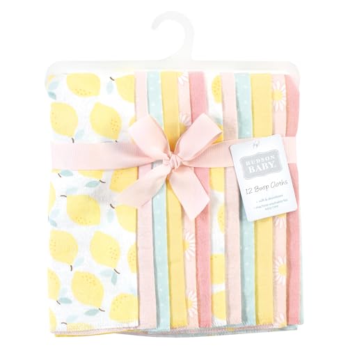 Image of Hudson Baby Unisex Baby Cotton Flannel Burp Cloths Bundle, Lemon Daisy, One Size (Pack of 2)