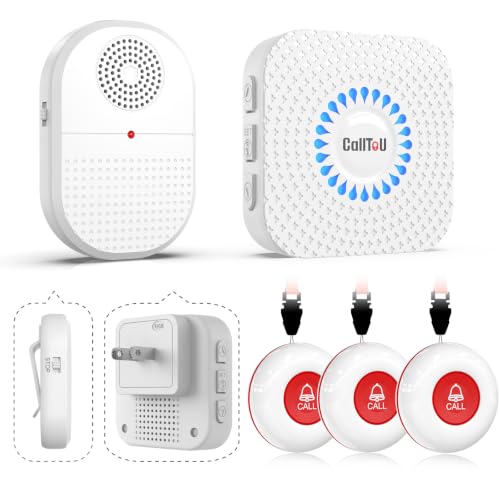 Image of CallToU Caregiver Pager, 3 Emergency Help Buttons for Seniors, 2 Receivers