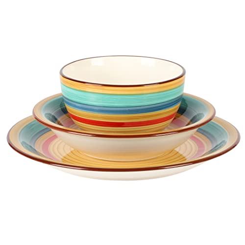 image for Gibson Home Rainbow Hand-Painted Stoneware Dinnerware Set - Yellow, Se