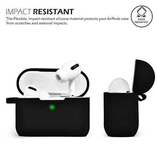 Image of GRIPP Rubon Silicone Case with Carabiner for AirPods Pro (1st Generation), 360 Shock Protection, Precise Cutout, Wireless Charging Support, Durable & Stylish - Black