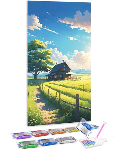 Kit completo Jumpdot de 5D diamond painting de granja y cabaña en lienzo de 70x40 cm