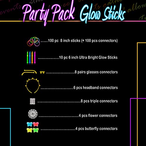 Glow Sticks Party Pack - 240 Pcs That Includes, 100 Pcs 8 Inch Glow Sticks,10 Pcs Ultra-Bright 6 Inch Glow Sticks, And All Exciting Accessories – Create Glow In The Dark Necklaces, Bracelets, Glasses, Headbands, Balls, Flowers And Much More, Neon Light Sticks Decoration For Party Favors Kids And Adults #TOP1