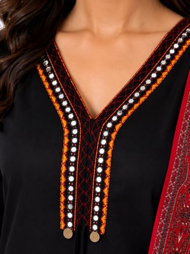 Image of Pure Cotton Anarkali Kurta Set for Women with Dupatta | 3 Piece Cotton Anarkali Suit | Floral Aari Work | Flared Ethnic Wear