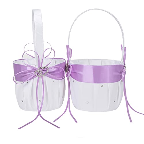 ARKSU Purple Flower Girl Basket with Double Heart