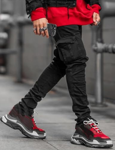 Kinghua Mens Distressed Stretch Skinny Cargo Jeans3