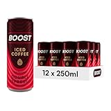 Boost Iced Coffee Double Espresso | 12 Canned Drinks with High Caffeine, Arabica and Robusta Beans and Milk | Bulk Pack | Gluten Free Espresso Multipack, 12x250ml