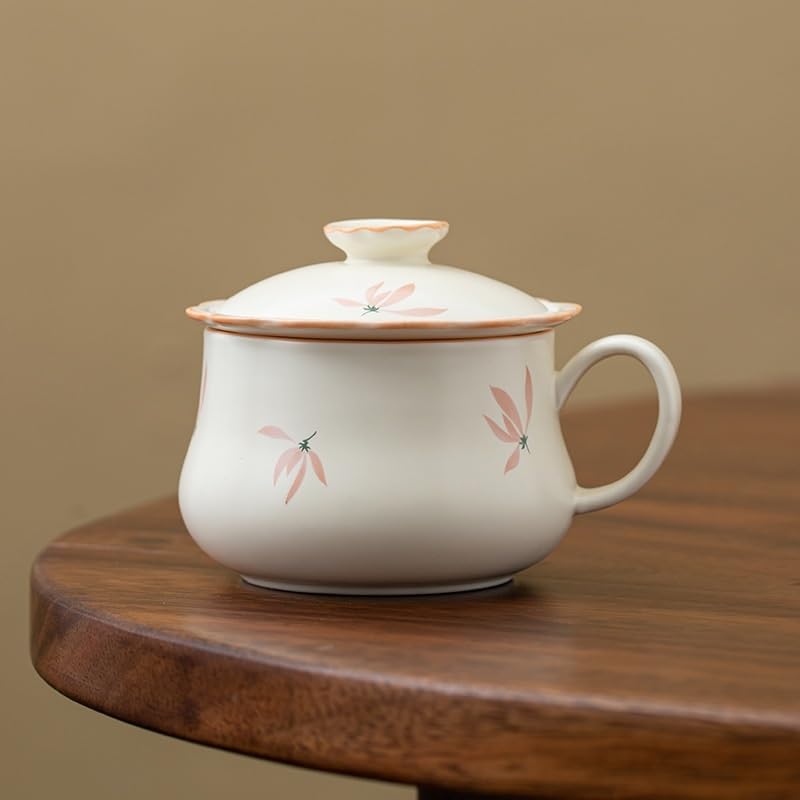 GSOUL Kungfu Tea cup Cream Yellow Ceramic Tea Mug With Lid Filtered Water Small Tea Cups