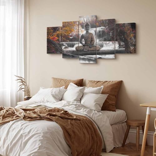 Wall Art 200x100 cm / 80"x40" 5 pcs Large Canvas Prints XXL - Art Deco Pictures for Bedroom Walls - Home Decor Wall Pictures for Living Room buddha nature waterfall c-A-0021-b-p