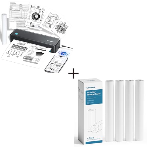 Portable Printer, D820 Thermal Printer, Bluetooth Printers for Home Use, Compatible Continuous Thermal Paper 8.5" Width, 4 Rolls